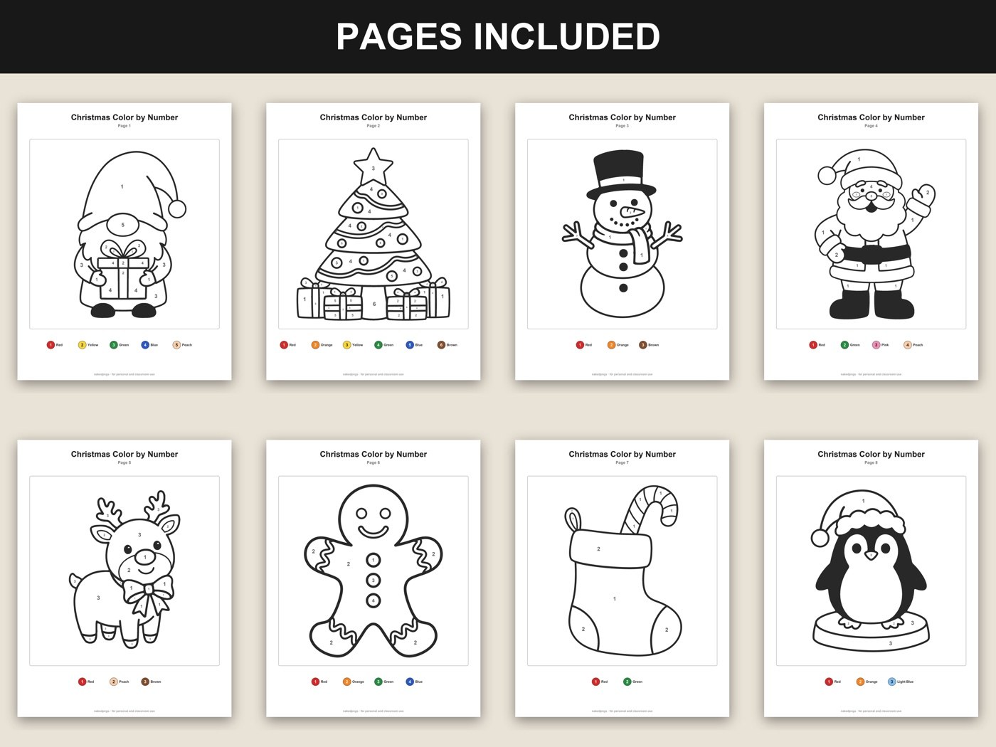 A spread of the color-by-number pages